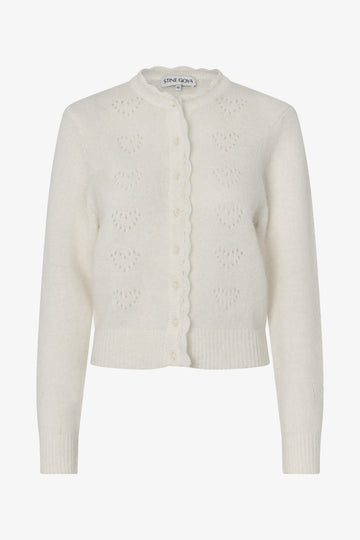 Stine Goya Long Sleeve Cardigan Knit Pointelle Heart