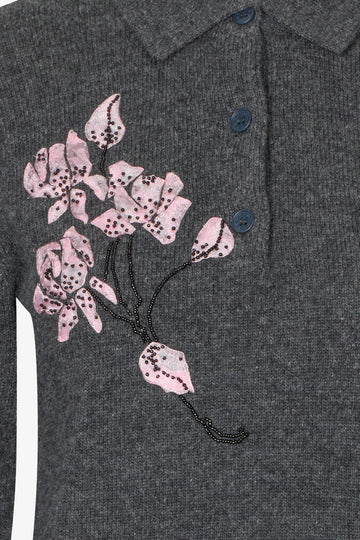 Stine Goya Polo Jumper Knit Tulle Flower