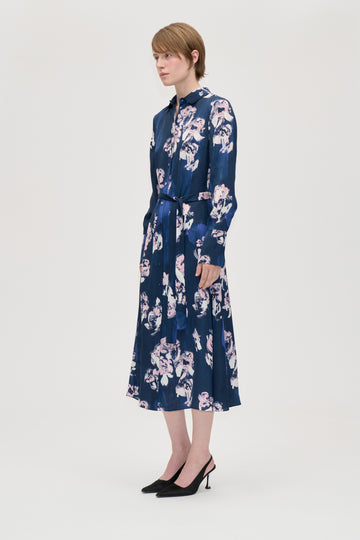 Stine Goya Shirt Dress Midi Dress Blush Roses On Indigo